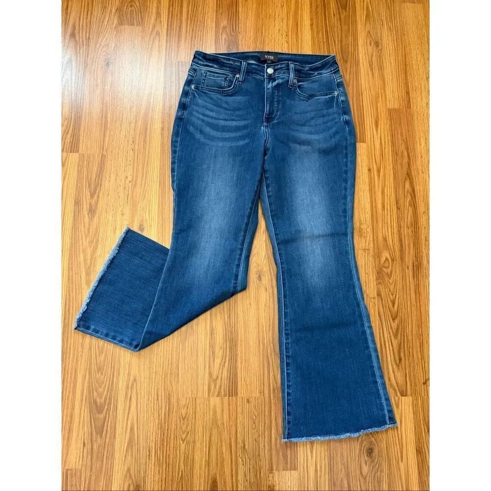 NYDJ Women's Slim Lift Tuck Frayed Hem Stretch Denim Bootcut Jeans Blue Size 6